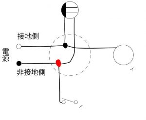 複線図の書き方4　非接地側電線をスイッチとコンセントに接続点